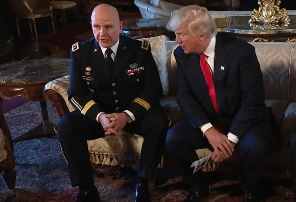President Donald Trump with his NSA pick Lt Gen McMaster February 20, 2017 Photo : Screenshot/Official White House video