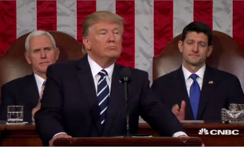 President Donald Trump addressing joint session of Congress, Feb. 28, 2017 Photo: screenshot/CNBC