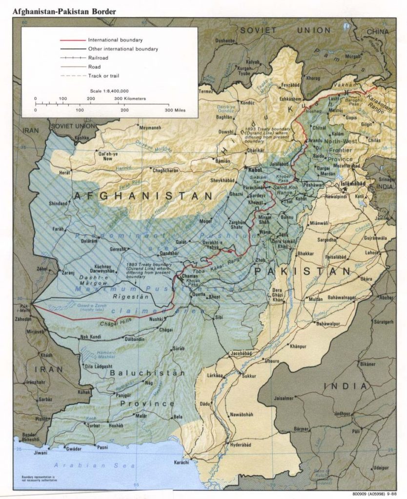 Pakistan-Afghanistan border also called Durrand Line Photo: Central Intelligence Agency