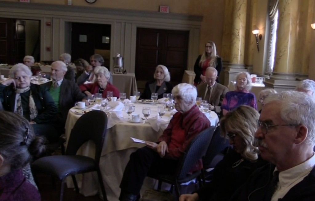 “The audience of the stage reading of Noor at the Cosmos Club and author Elisa Frost participate in a question and answer session with the playwright Akbar Ahmed."