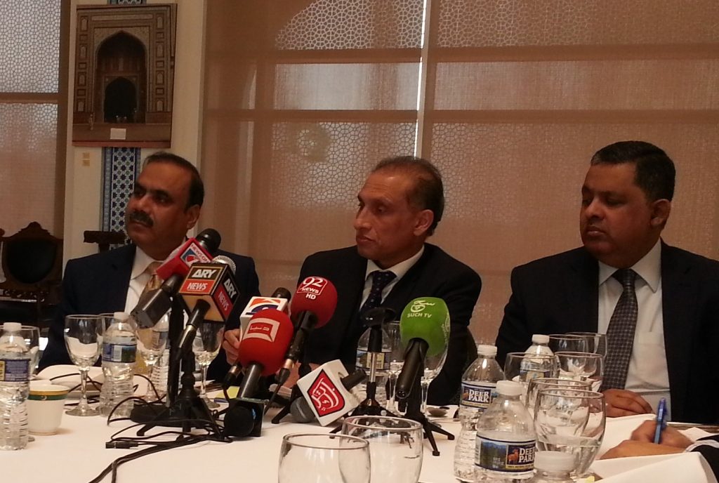 Ambassador Aizaz Chaudhry speaks to the Press Photo: Views and News
