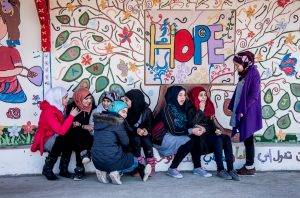 Girls outside a refugee school in Lebanon, built by Malala Fund. (Credit: Karen Kasmauski) via Apple