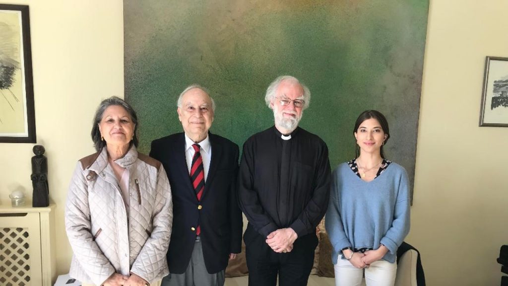 Professor Ahmed with Lord Rowan Williams, Master of Magdalene College, University of Cambridge and the former Archbishop of Canterbury; his wife Zeenat; and granddaughter, Mina at the Master's Lodge. 