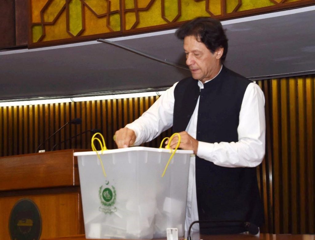 Prime Minister Imran Khan voting for presidential election September 4, 2018 Photo: Imran Khan Official Facebook Page