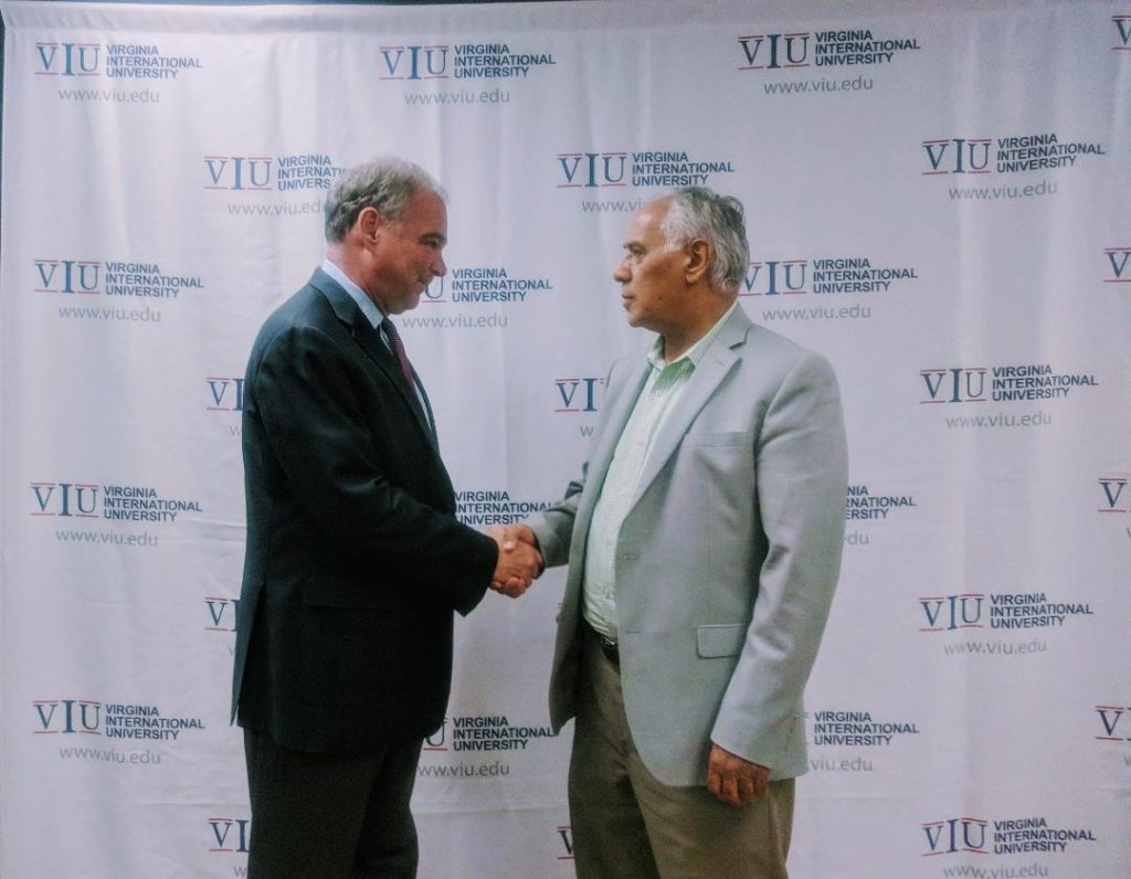 VIU President Dr. Isa Sarac and Senator Tim Kaine 