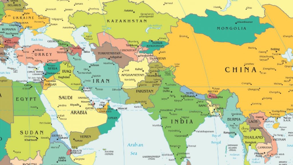 World map spotlighting the Middle East Image Credit: Free Map